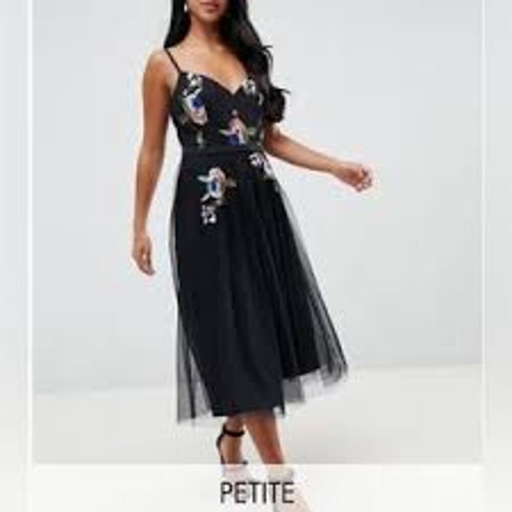 NWT - Little Mistress Petite Black Floral Dress - US Size 2
